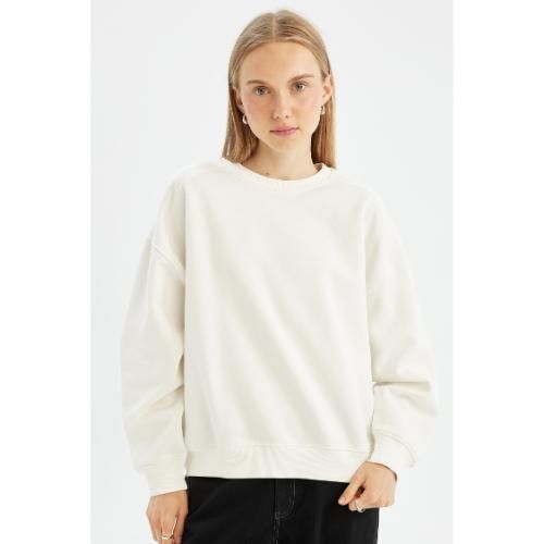Woman Crew Neckoversize Fit Sweat Shirt - OFF WHITE.