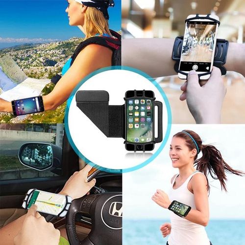 Brassard Sport Universel Noir pour Smartphone Support Téléphone Rotatif 360° Idéal pour Course Fitness Vélo et Randonnée