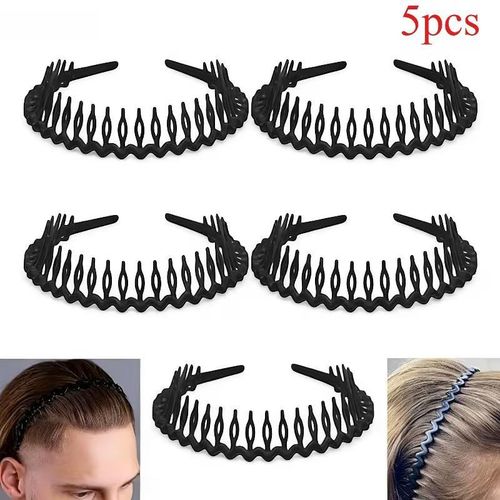 5pcs Bandeaux Torsadée en plastique antidérapants, cerceau à cheveux noir populaire, sport invisible, tête arrière minimaliste, pince à cheveux Wave coordonnante Pour hommes et femmes