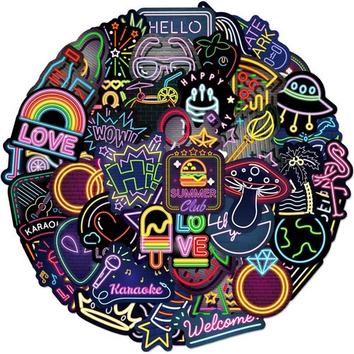 autocollants au néon 50 PCS, paquet d'autocollants sympas pour les enfants adol