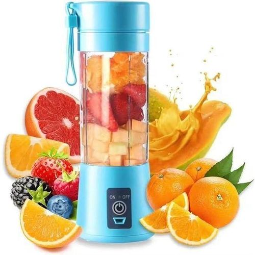 amixeur portable rechargeable USB – Blender électrique 380 ml, 1500 mAh avec 4 lames pour smoothies, milkshakes et jus de fruits – bleu