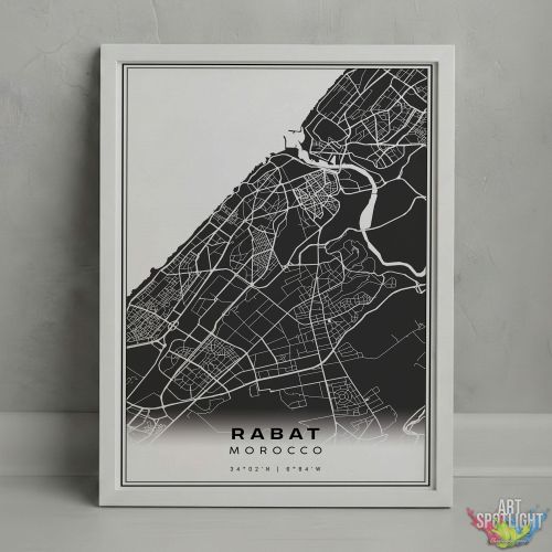 Tableau décoratif - Minimalist Map Rabat (cadre Blanc)