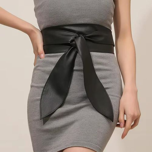 Ceinture Obi pour Femme Large en Cuir PU - Bande de Taille Enveloppante à Nœuds Style Corset pour Robe
