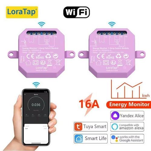 Interrupteur WiFi Smart Life, Avec Option de suivi d'énergie, 1 channel, minuterie 16A, Compatible avec Google Home, Alexa Echo, Tuya