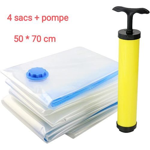 مجموعة من 4 أكياس تخزين قابلة لإعادة الاستخدام بتفريغ الهواء (50 × 70 سم) مع مضخة