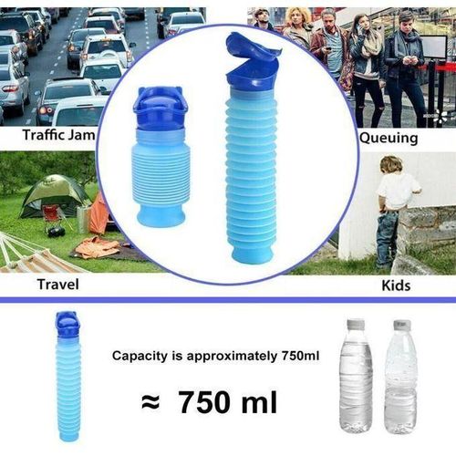 Urinoir Portable Pliable 750ml Bleu, Solution d'Urgence Unisexe