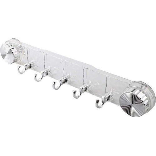 Porte-serviettes mural à ventouse rotatif transparent avec cinq crochets en plastique au design ondulé moderne