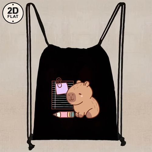 Un sac noir à cordon avec un adorable imprimé de capybara, fabriqué à partir d'un matériau doux, parfait pour transporter et ranger. Idéal pour les vacances, les entraînements, le shopping, le sport et le yoga, ce qui en fait un excellent choix de cadea