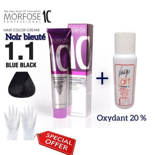 Coloration 1.1 noir bleu 100 ml + oxydant 20 % - 150 ml