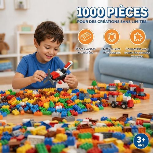 Set de Construction 1000 Briques – Blocs Créatifs à Emboîter pour Enfants dès 3 Ans, Jeu Éducatif avec Modèles Voitures et Hélicoptères, Activité Ludique pour Développer Imagination et Motricité