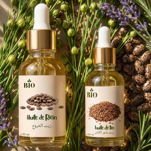 Lot Huile de ricin 50 ml Huile de lin 30 ml rituel beauté