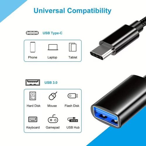 Adaptateur OTG USB vers C, Convertisseur portable OTG USB 2.0 mâle C vers femelle à sens unique, Câble tressé en nylon, Compatible avec téléphones Mole, ordinateurs portables, clés USB, souris, claviers, manettes de jeu