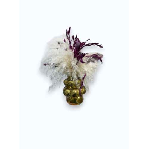 Mini Vase Décoratif Doré avec Bouquet de Fleurs Séchées et Pampa Style Bohème Chic