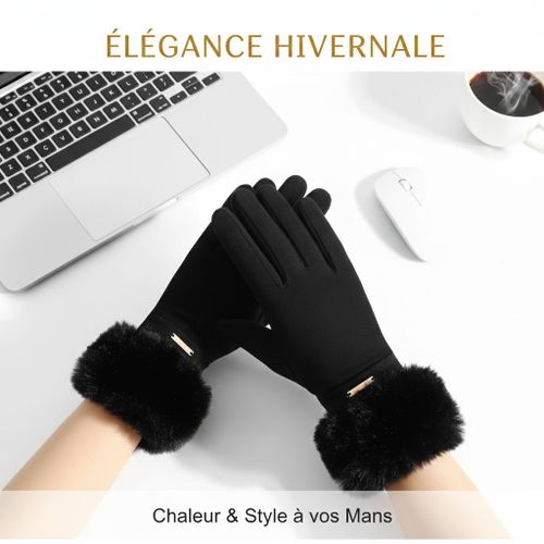Gants Thermiques Femme Automne/Hiver – Manchette Large Style Lapin, Doublure Épaisse en Peluche, Doigts Tactiles Écran Smartphone, Gants Chauds Élégants Antifroid pour Usage Quotidien