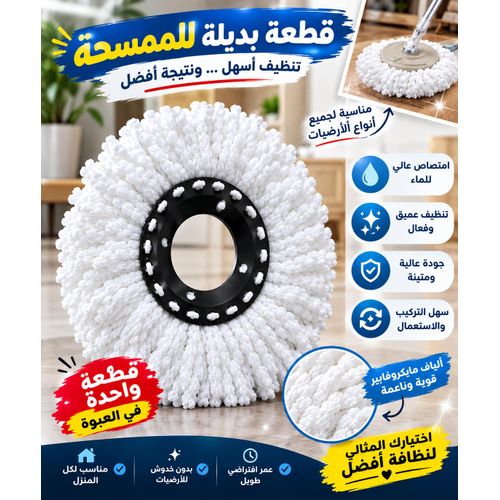Recharge Serpillière Microfibre Rotative 360, Tête de Balai Espagnol Seau Essoreur, Frange Ultra Absorbante Nettoyage Sol, Replacement Mop Head Rince-Sol Carrelage et Parquet, Lavable et Réutilisable