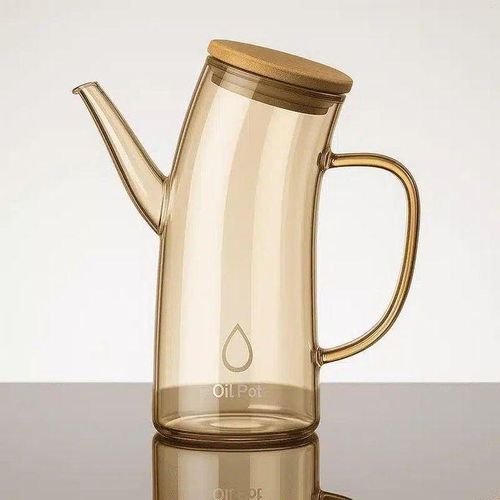 Distributeur d'huile d'olive, récipient à huile en verre créatif pour la cuisine, sans goutte à goutte pour huile végétale avec bec verseur pour cuisine, pots verseurs d'huile décoratifs avec couvercle en bambou (700 ml)