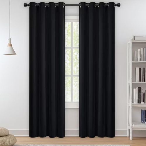 Lot de 2 pieces Rideaux en Velours noire 140x240 CM x2 piece, Luxurious Doux occultant Rideau à Oeillets, Rideau Thermique Isolant Anti Chaleur Velours pour Chambre, Opaque Rideaux Salon Moderne