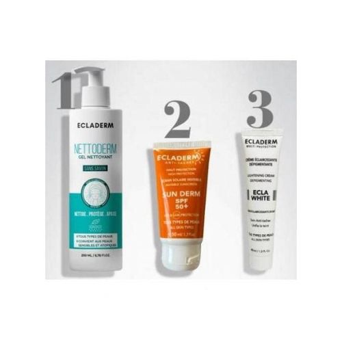 Ecladerm Pack 3 PCS complet cran solaire 50ml crme claircissante 40ml gel nettoyant 200ML