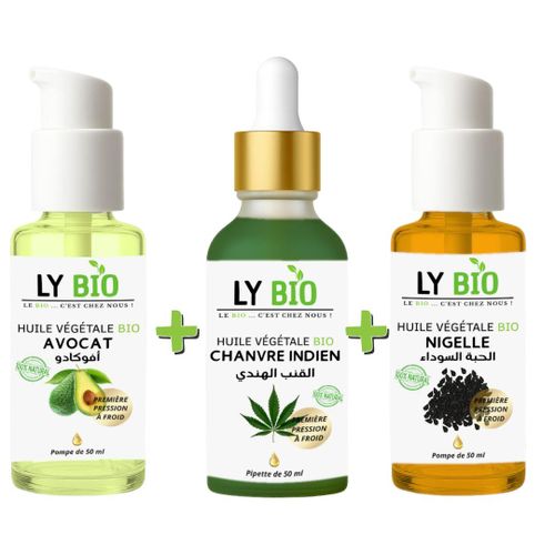 PACK HUILE AVOCAT 50ml - POMPE + HUILE HYDRATANTE & NUTRITIVE 50ML - PIPETTE + HUILE NIGELLE 50ML - POMPE