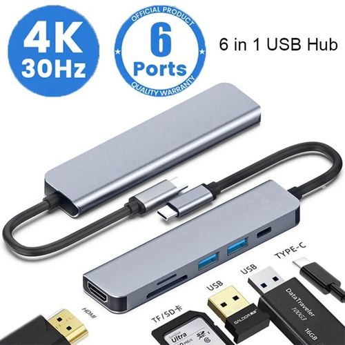 adaptateur multiport ECOMYA Type-C vers HDMI 6 en 1.