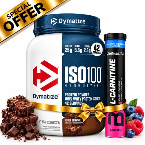 Pack Définition - ISO100 Hydrolysé 1.37 kg Fudge Brownie + L-Carnitine Blueberry Raspberry 20 Tabs