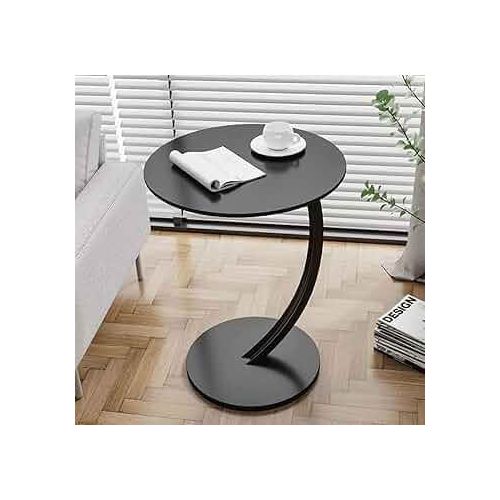 طاولة جانبية صغيرة على شكل C، طاولة جانبية خشبية بإطار معدني، طاولة قهوة متحركة، طاولة غرفة معيشة بنية للقهوة والكمبيوتر المحمول (الحجم: 40 × 60 سم)