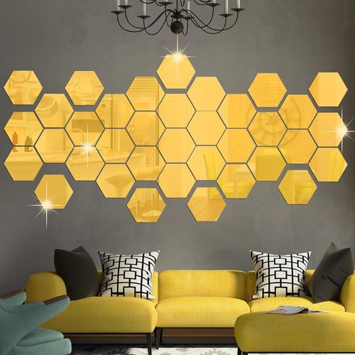 Miroir adhésif mural hexagonal – Ensemble de stickers miroirs décoratifs pour une décoration murale moderne et personnalisable.