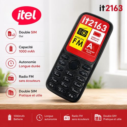 Téléphone Portable Double SIM Batterie 1000 mAh Radio FM Sans Fil, IT2163