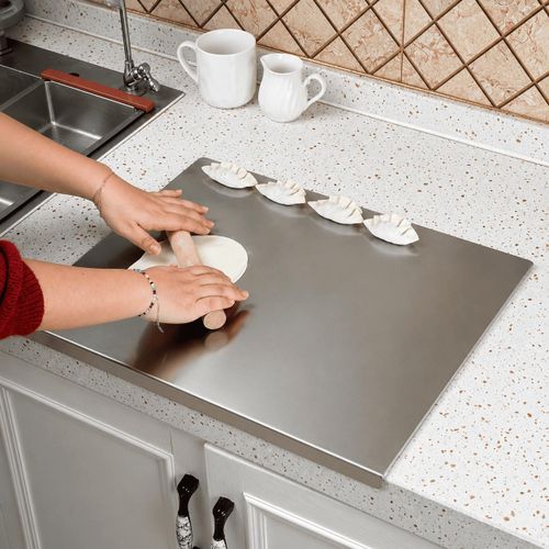 Plaque de Pétrissage en Acier Inoxydable 50x50 cm – Tapis de Travail pour Cuisine, Pizza, Pâtisserie, Pain et Viennoiseries – Durable, Antirouille et Nettoyage Facile