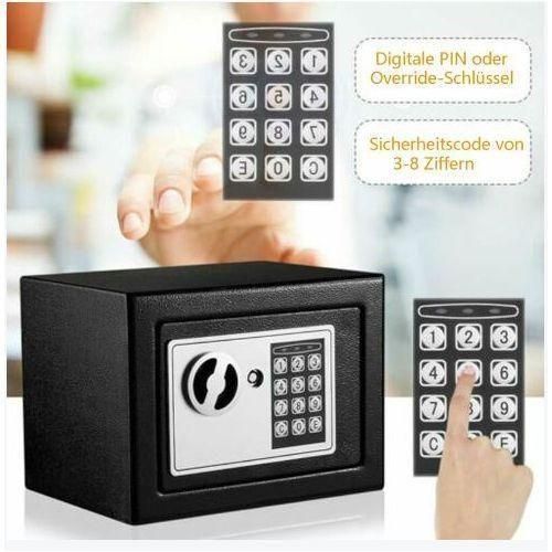 Coffre Fort à Serrure Électronique 23cmX17cmX17cm Code PIN et 2 Clés, Fixations Murales et au sol