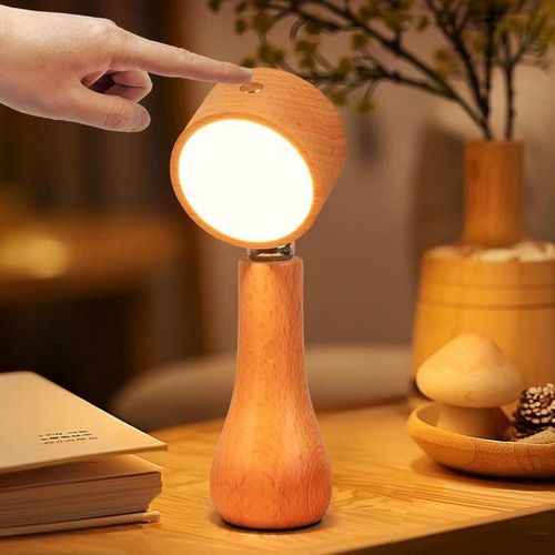 Lampe de Bureau LED Magnétique Rechargeable Sans Fil Effet Bois Rotative à 360°