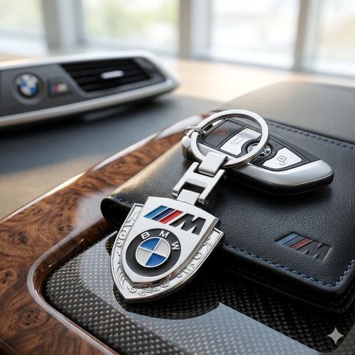 Porte-clé BMW M Sport Shield - Écusson Métal Chromé Gravé et Étui Carte Cuir Noir M Performance pour Clés Voiture BMW Séries 1 2 3 4 5 6 7 8 Z4 X1 X2 X3 X4 X5 X6 X7 M2 M3 M4 M5