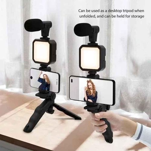 kit de vlogging pour smartphone avec mini microphone,Support de téléphone trépied,éclairage de remplissage LED pour TikTok, diffusion en direct, vidéo YouTube