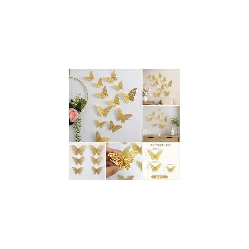 FASHION 12pcs 3D Butterfly Stickers For Wall/Home/Party/Cake Decor
