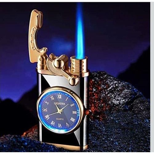 Briquet à flamme bleue avec montre intégrée – Design élégant et rechargeable