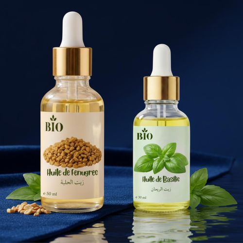 Duo Huile fenugree 50 ml + Huile basilic 30 ml routine beauté naturelle