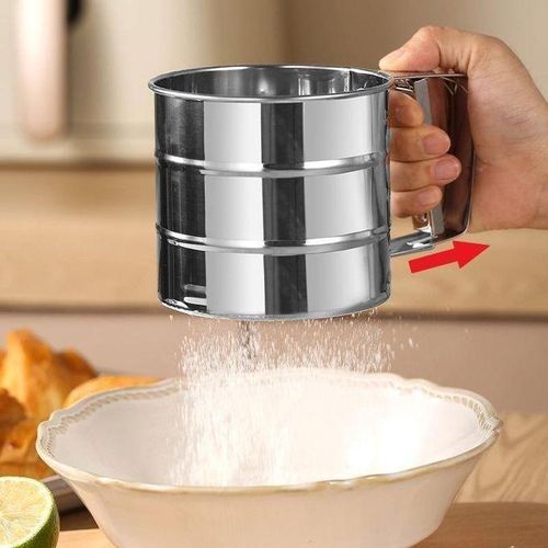 Tamis à Farine en Acier Inoxydable 5 Cups – Tamis Pâtisserie Professionnel avec Poignée à Pression