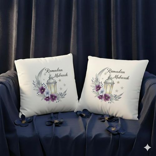 Lot de 2 Coussins Décoratifs Ramadan Kareem – Motifs Lune & Étoiles