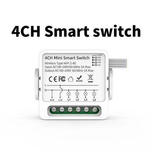 King Mini Interrupteur Connecté WiFi 4 Canaux (4CH) – Domotique Intelligente Tuya/Smart Life – Contrôle à Distance & Commande Vocale
