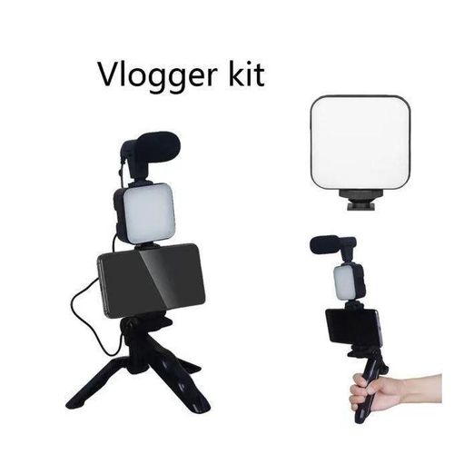 Kit de vlogging pour smartphone et appareil photo pour tournage vidéo avec microphone et Lumière LED, trépied