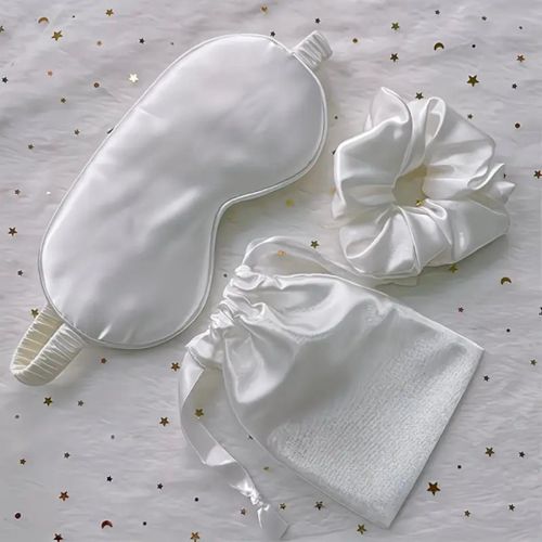 Ensemble de 3 pièces Masque pour les yeux de sommeil avec sac de rangement et chouchou masque pour les yeux doux pour le visage bandeau doux aide au voyage et au sommeil masque de nuit pour dormir