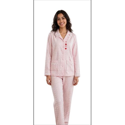 pyjama femme hiver polaire doux ensemble 2 pieces coeurs RoseTaille XL
