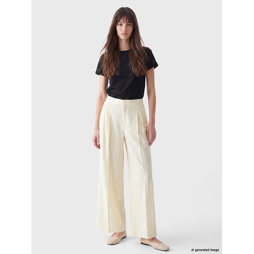 Pantalon plissé ample en mélange de lin pour femme