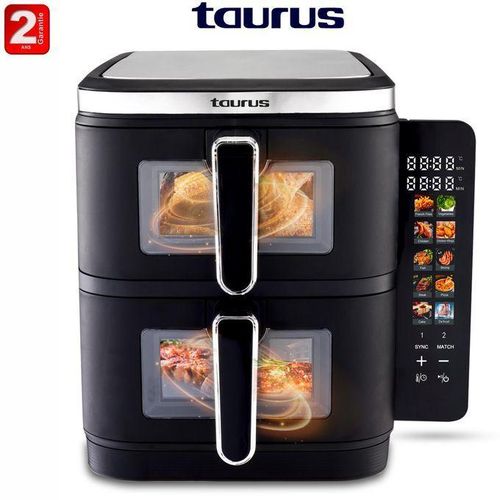 Friteuse Air Fryer double panier verticale sans huile à 2 tiroirs 2800w 2 grilles, design compact, capacité de 11L, 10 programmes de Cuisson-