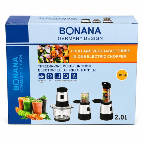 Hachoir Électrique Multifonction 3 en 1 2.0L – Blender, Moulin et Mixeur avec Lames en Acier Inoxydable – Haute Puissance pour Fruits, Légumes, Épices et Viande