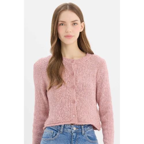Cardigan Femme coupe slim en acrylique - Rose - E4613AX.