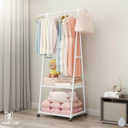 Support à vêtements - Non spécifié - Triangulaire - Acier inoxydable - Blanc - 4 roues pivotantes