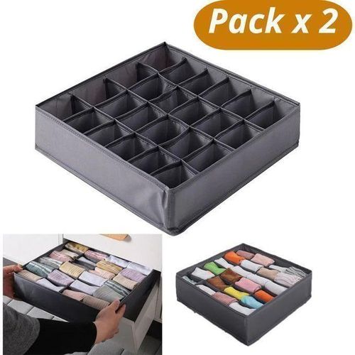 Lot de 2 Boîte de rangement pour sous-vêtements 24 Compartiments, organiseur lavable