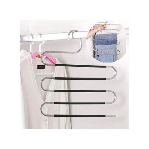 2 pcs Set 5 en 1 Cintre, Porte-pantalon en acier inoxydable antidérapant de Type S, support de rangement pour pantalons, Jeans, écharpes, vêtements, serviettes, garde-robe, salle de bain
