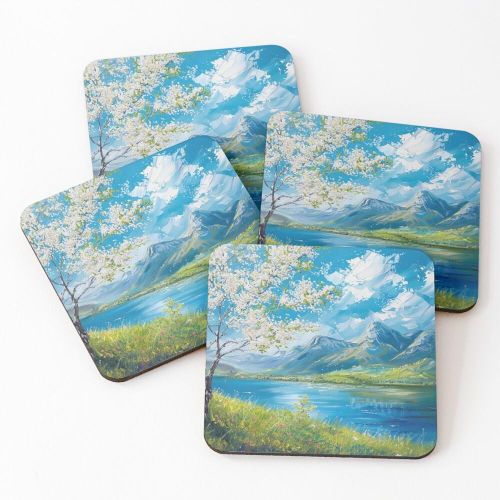 4 Dessous de Verre La meilleure nature du lac au printemps sous tasse unique